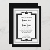 Schwarz-weißes Silver Art Deco Hochzeitsempfang Einladung (Vorne/Hinten)