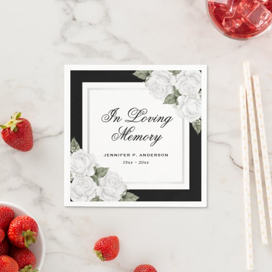 Schwarz-weißes Silver Floral Beerdigung Memorial Serviette (Beispiel)