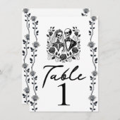 Schwarz-weißes Skelett Flora Rose Weinkultur und E Einladung (Vorne/Hinten)