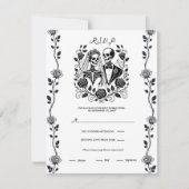 Schwarz-weißes Skelett Rose Vine Wedding RSVP Einladung (Vorderseite)