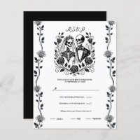 Schwarz-weißes Skelett Rose Vine Wedding RSVP