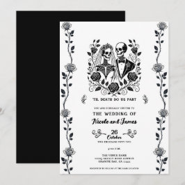 Schwarz-weißes Skelett Rose Weinroute Mendrisiotto Einladung