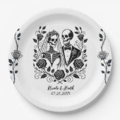 Schwarz-weißes Skelett Rose Weinroute Mendrisiotto Pappteller (Vorderseite)