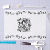 Schwarz-weißes Skelett Rose Weinroute Mendrisiotto Seidenpapier (Handwerk)