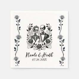 Schwarz-weißes Skelett Rose Weinroute Mendrisiotto Serviette