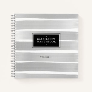 Schwarz-weißes Sketchbook Graue Streifen mit Ihre Notizblock