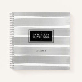 Schwarz-weißes Sketchbook Graue Streifen mit Ihrem Notizblock