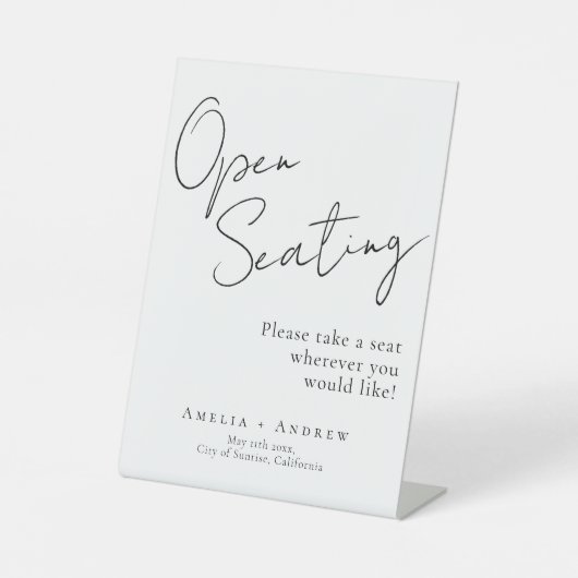 Schwarz-weißes Skript Elegante Hochzeit Open Seati Sockelschild (Vorderseite)
