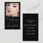 Schwarz-weißes Skript-Foto Makeup Visitenkarte (Vorne/Hinten)