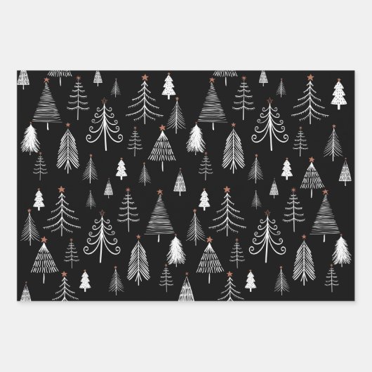 Schwarz-weißes Skript Merry Christmas Tree Name Geschenkpapier Set (Vorderseite 3)