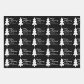Schwarz-weißes Skript Merry Christmas Tree Name Geschenkpapier Set (Vorderseite 2)