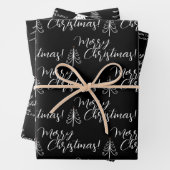 Schwarz-weißes Skript Merry Christmas Tree Name Geschenkpapier Set (Beispiel)