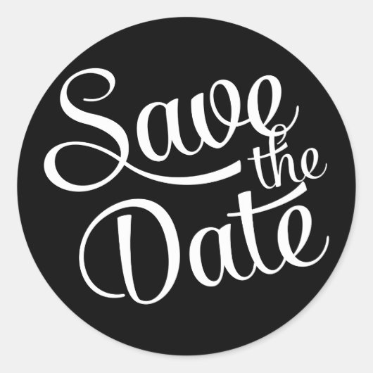 Schwarz-weißes Skript Save the Date Runder Aufkleber (Vorderseite)