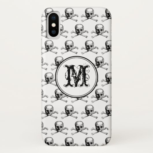Schwarz-weißes Skull Halloween-Personalisiert-Mono Case-Mate iPhone Hülle (Rückseite)