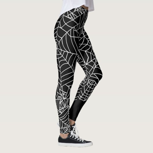 Schwarz-weißes Spinnen-Netz-Halloween-Kostüm Leggings (Rechts)
