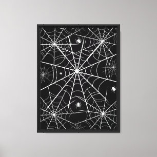 Schwarz-weißes Spinnennetz-Muster Gothic-gruselige Leinwanddruck