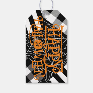Schwarz-weißes Spinnennetz-Patchwork-Halloween-Par Geschenkanhänger