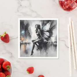 Schwarz-weißes städtisches Leben surreal Märchen S Serviette