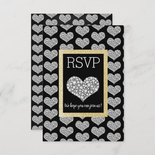 Schwarz-weißes Star Gold Herzstück UAWG einfach el RSVP Karte (Vorne/Hinten)