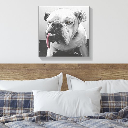 Schwarz-weißes stilisiertes Bulldogportrait Leinwanddruck (Insitu (Schlafzimmer))
