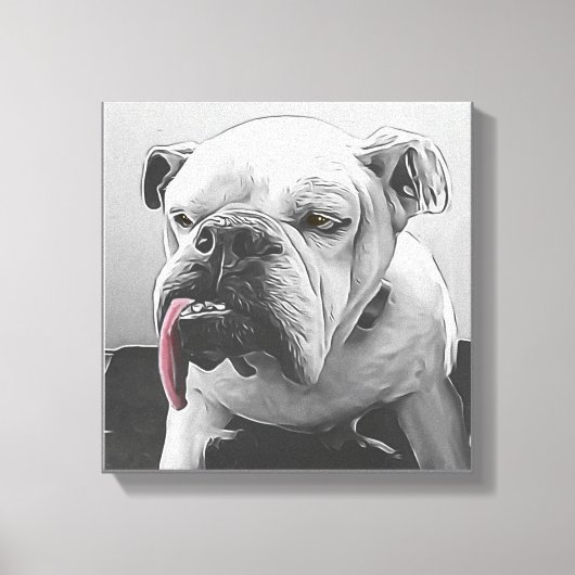 Schwarz-weißes stilisiertes Bulldogportrait Leinwanddruck (Vorderseite)