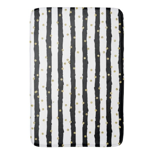 Schwarz-weißes Streifen-Goldfunkelnd Confetti Badematte (Vorderseite Vertikal)