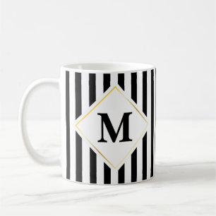 Schwarz-weißes Streifen-Monogramm Kaffeetasse