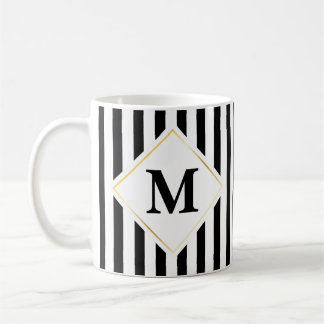 Schwarz-weißes Streifen-Monogramm Kaffeetasse
