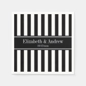 Schwarz-weißes Streifen-Schwarz-Namen-Monogramm Serviette (Vorderseite)