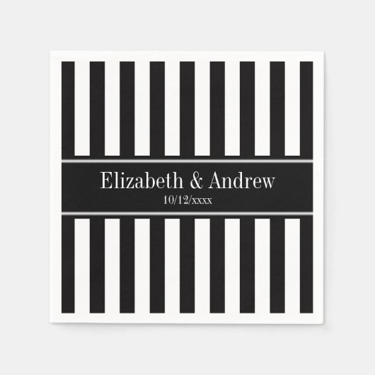 Schwarz-weißes Streifen-Schwarz-Namen-Monogramm Serviette (Vorderseite)