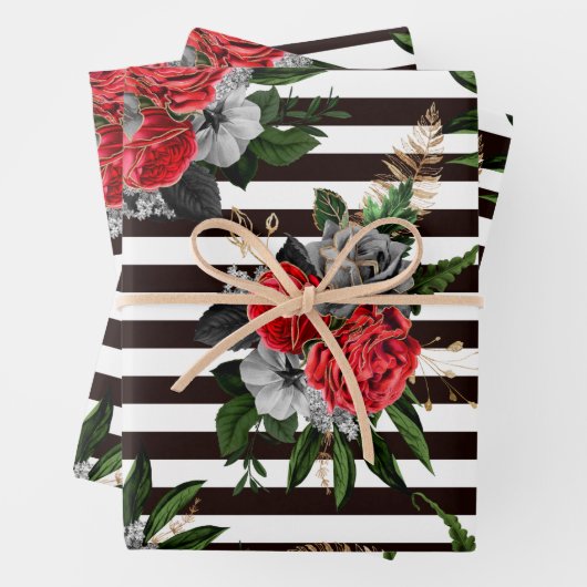 Schwarz-weißes Streifenpapier Set mit 3 Streifen Geschenkpapier Set (Beispiel)