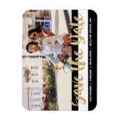 Schwarz-weißes Strip- und Gold-Text-Save the Date  Magnet (Vertikal)