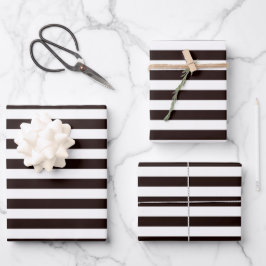 Schwarz-weißes Strip Wrapping Paper-Set von 3 Geschenkpapier Set