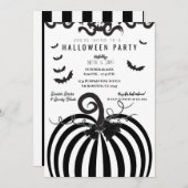 Schwarz-weißes Stripe Pumpkin & Bats Halloween-Par Einladung (Vorne/Hinten)