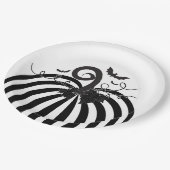 Schwarz-weißes Stripe Pumpkin & Bats Halloween-Par Pappteller (Schrägansicht)