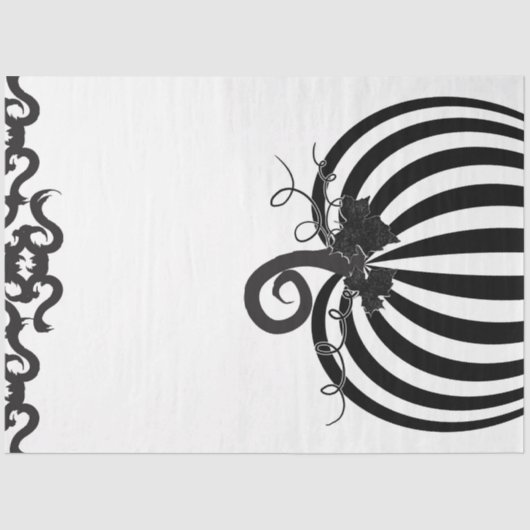 Schwarz-weißes Stripe Pumpkin & Bats Halloween-Par Seidenpapier (Vorderseite)