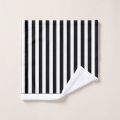 Schwarz-weißes Stripteam Badhandtuch Set (Waschlappen)