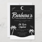 Schwarz-weißes Summer Night Beach Halloween-Party Einladung (Vorderseite)