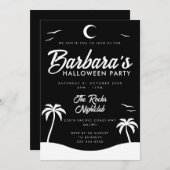Schwarz-weißes Summer Night Beach Halloween-Party Einladung (Vorne/Hinten)