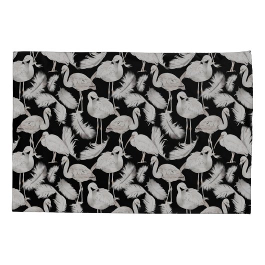 Schwarz-weißes Swan Feathers Pattern Elegant Kissenbezug (Rückseite-Links)