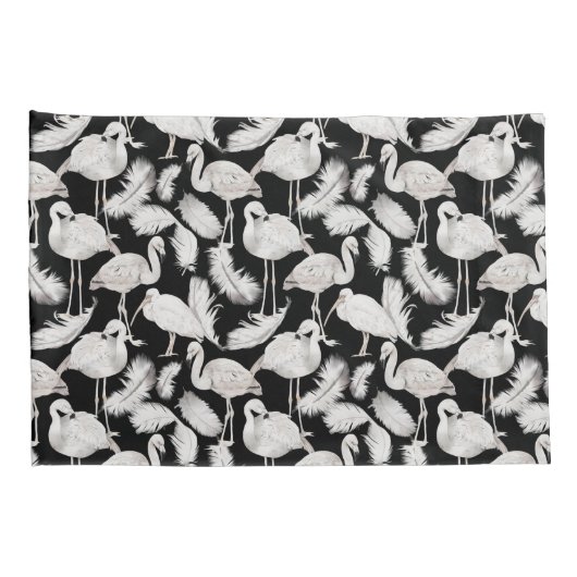 Schwarz-weißes Swan Feathers Pattern Elegant Kissenbezug (Rückseite-Rechts)