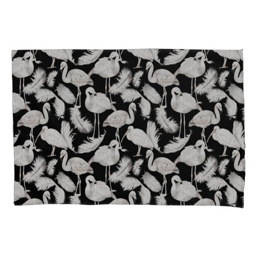 Schwarz-weißes Swan Feathers Pattern Elegant Kissenbezug (Vorderseite-Links)