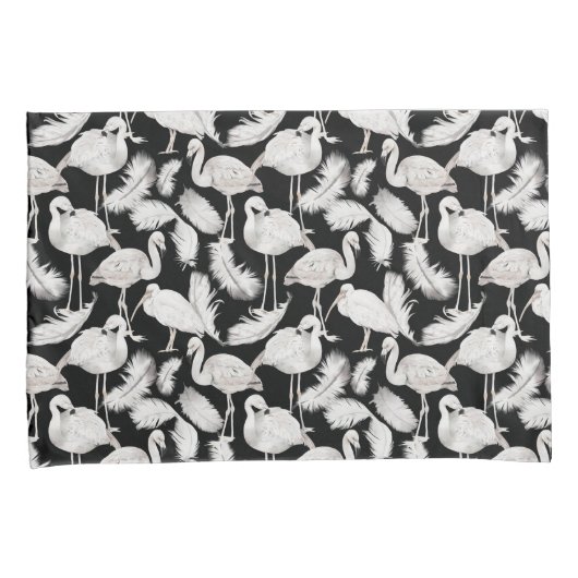 Schwarz-weißes Swan Feathers Pattern Elegant Kissenbezug (Vorderseite-Rechts)