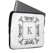 Schwarz-weißes Swirl Geblüht Anfangsmonogramm Laptopschutzhülle (Vorne Rechts)