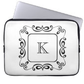 Schwarz-weißes Swirl Geblüht Anfangsmonogramm Laptopschutzhülle (Vorderseite)