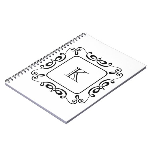 Schwarz-weißes Swirl Geblüht Anfangsmonogramm Notizblock (Linke Seite)