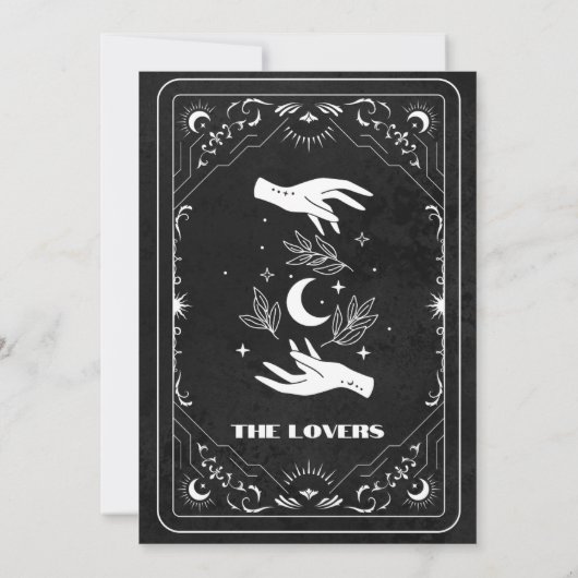 Schwarz-weißes Tarot Hochzeit für Liebhaber Save The Date (Rückseite)