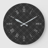 Schwarz-weißes Tartan kariertes Weihnachtsmuster Große Wanduhr (Vorderseite)