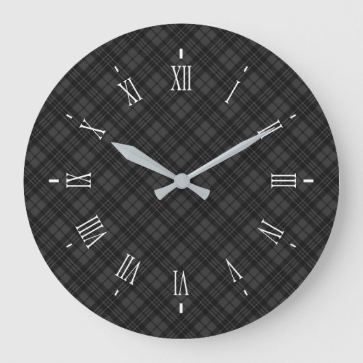 Schwarz-weißes Tartan kariertes Weihnachtsmuster Große Wanduhr (Vorderseite)