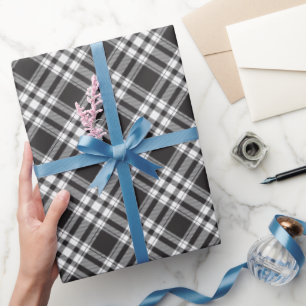 Schwarz-weißes Tartan-Karo-Gingham-Muster Geschenkpapier